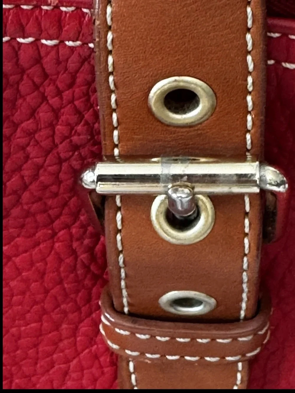 Dooney Bourke Vtg Large Domed Red Leather Satchel/Handbag w/Leather Trim & Strap